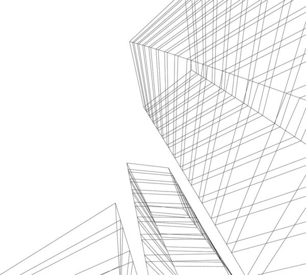 Abstrakt Ritning Linjer Arkitektonisk Konst Koncept Vit Bakgrund Minimal Geometriska — Stock vektor