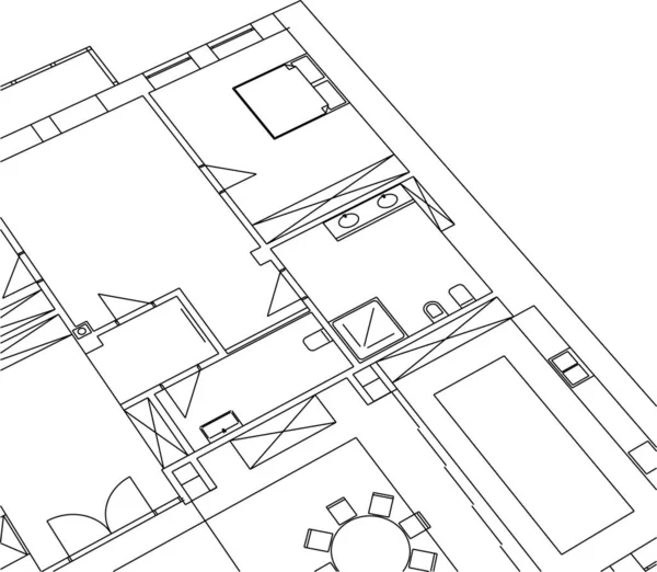 Abstrakta Teckningslinjer Arkitektonisk Konst Koncept Minimala Geometriska Former — Stock vektor