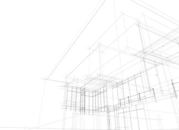 建筑艺术概念中的抽象绘图线 最小几何形状 — 图库矢量图片
