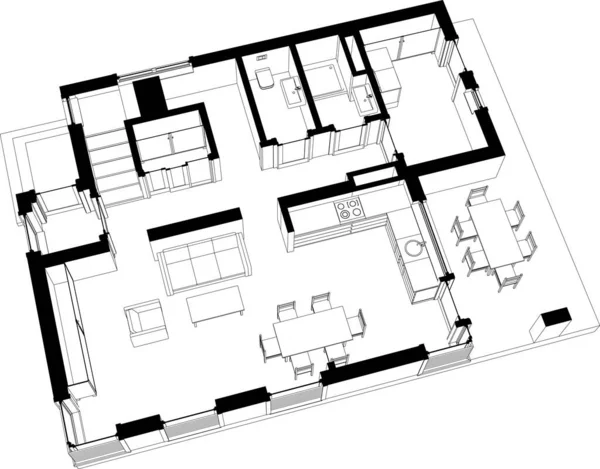 Abstrakte Zeichnungslinien Architektonischen Kunstkonzept Minimale Geometrische Formen — Stockvektor