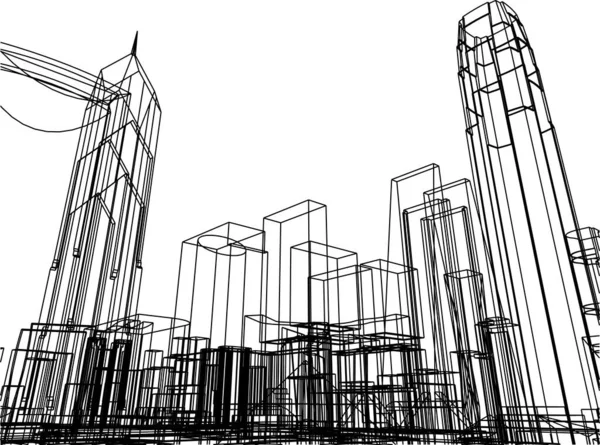 Linhas Abstratas Desenho Conceito Arte Arquitetônica Formas Geométricas Mínimas —  Vetores de Stock