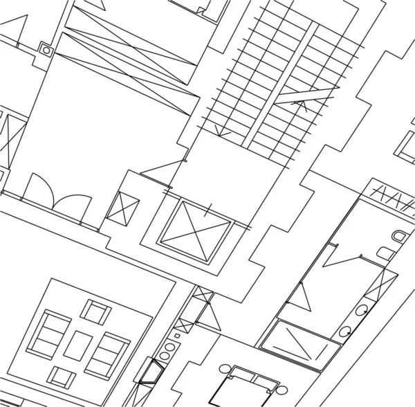 Linee Disegno Astratte Nel Concetto Arte Architettonica Forme Geometriche Minime — Vettoriale Stock