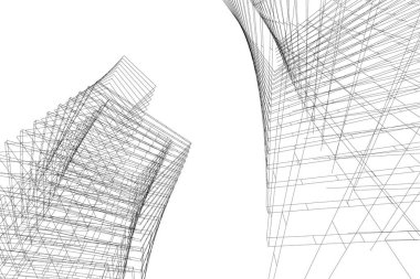 Arkaplanda mimari bina 3d illüstrasyon