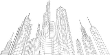 Arkaplanda mimari bina 3d illüstrasyon