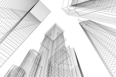 Arkaplanda mimari bina 3d illüstrasyon