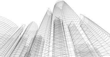 Arkaplanda mimari bina 3d illüstrasyon