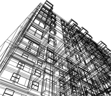 Arkaplanda mimari bina 3d illüstrasyon