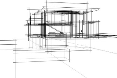 Mimari sanat konseptinde soyut çizgiler, minimum geometrik şekiller. 