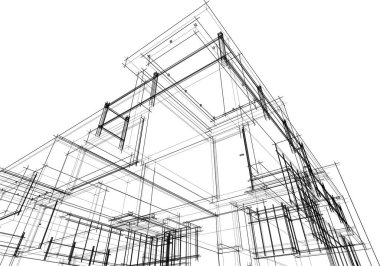 Arkaplanda mimari bina 3d illüstrasyon