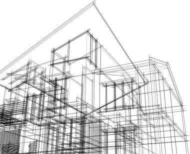 Arkaplanda mimari bina 3d illüstrasyon