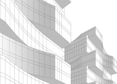 Arkaplanda mimari bina 3d illüstrasyon