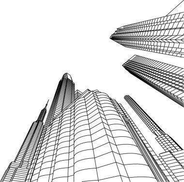 Arkaplanda mimari bina 3d illüstrasyon