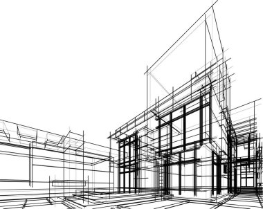 Mimari sanat konseptinde soyut çizgiler, minimum geometrik şekiller.