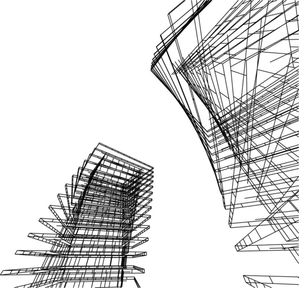 Abstrakta Teckningslinjer Arkitektonisk Konst Koncept Minimala Geometriska Former — Stock vektor