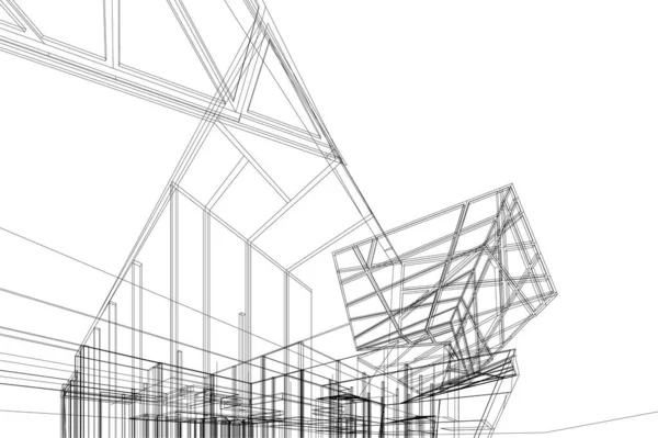 Linee Disegno Astratte Nel Concetto Arte Architettonica Forme Geometriche Minime — Vettoriale Stock