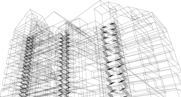 Linee Disegno Astratte Nel Concetto Arte Architettonica Forme Geometriche Minime — Vettoriale Stock