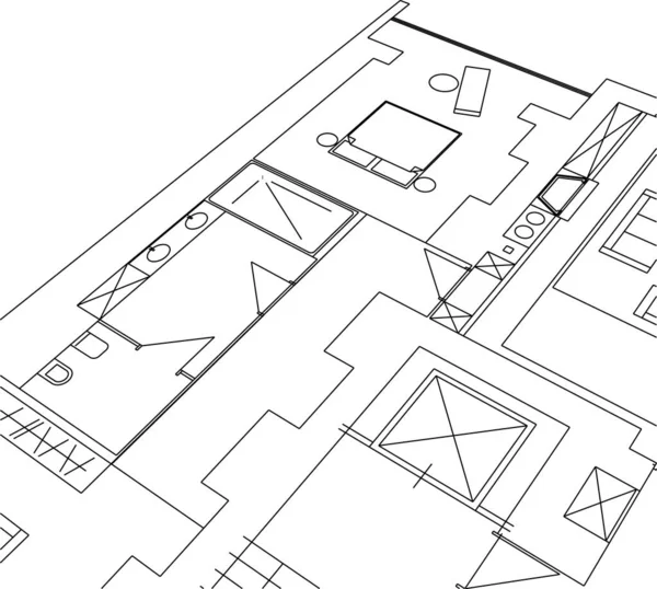 Linee Disegno Astratte Nel Concetto Arte Architettonica Forme Geometriche Minime — Vettoriale Stock