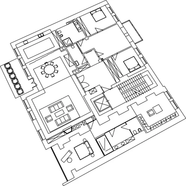 Líneas Abstractas Dibujo Concepto Arte Arquitectónico Formas Geométricas Mínimas — Vector de stock