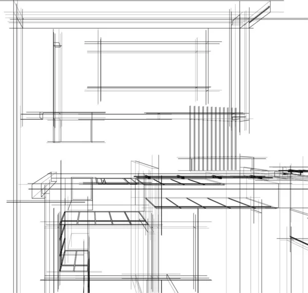 Abstrakte Zeichnungslinien Architektonischen Kunstkonzept Minimale Geometrische Formen — Stockvektor