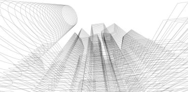 Arkaplanda mimari bina 3d illüstrasyon