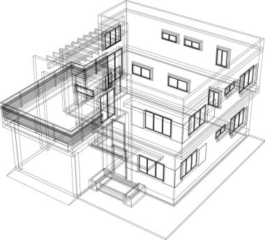 Arkaplanda mimari bina 3d illüstrasyon