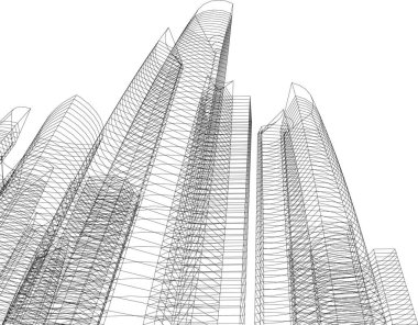 Arkaplanda mimari bina 3d illüstrasyon