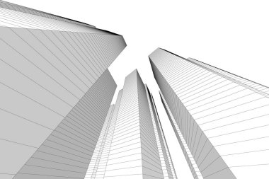 Arkaplanda mimari bina 3d illüstrasyon