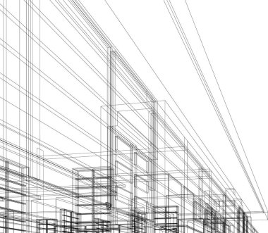 Arkaplanda mimari bina 3d illüstrasyon