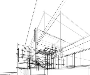 Mimari sanat konseptinde soyut çizgiler, minimum geometrik şekiller. 