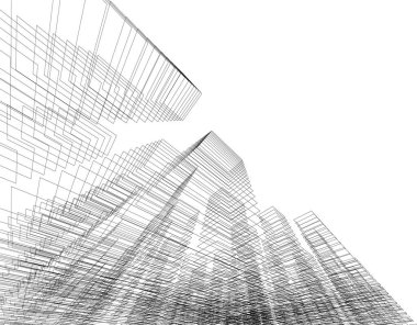 Arkaplanda mimari bina 3d illüstrasyon