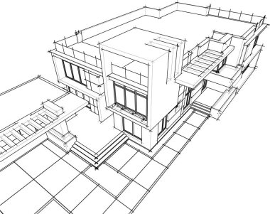 Arkaplanda mimari bina 3d illüstrasyon