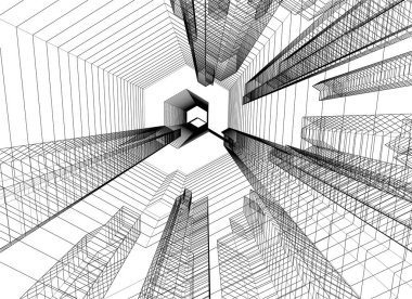 Arkaplanda mimari bina 3d illüstrasyon