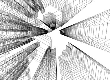 Arkaplanda mimari bina 3d illüstrasyon