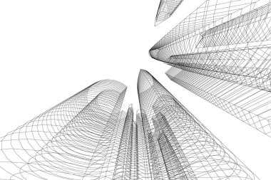 Arkaplanda mimari bina 3d illüstrasyon