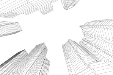 Arkaplanda mimari bina 3d illüstrasyon