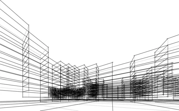 建筑艺术概念中的抽象绘图线 最小几何形状 — 图库矢量图片