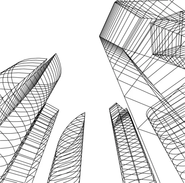 Abstrakta Teckningslinjer Arkitektonisk Konst Koncept Minimala Geometriska Former — Stock vektor