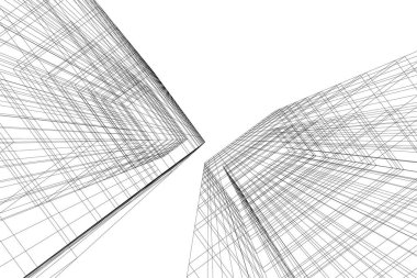 Arkaplanda mimari bina 3d illüstrasyon