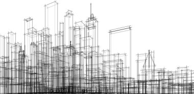 Arkaplanda mimari bina 3d illüstrasyon