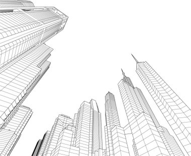 Arkaplanda mimari bina 3d illüstrasyon