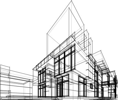 Arkaplanda mimari bina 3d illüstrasyon