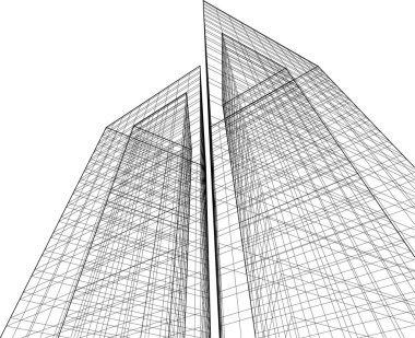 Arkaplanda mimari bina 3d illüstrasyon