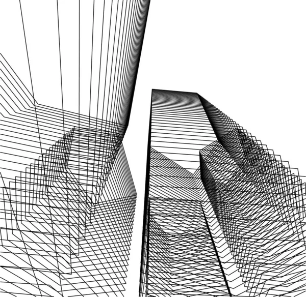 Elvont Rajzvonalak Építészeti Képzőművészetben Minimális Geometriai Formák — Stock Vector