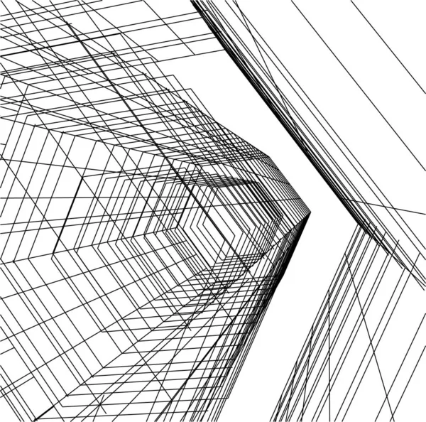 建筑艺术概念中的抽象绘图线 最小几何形状 — 图库矢量图片