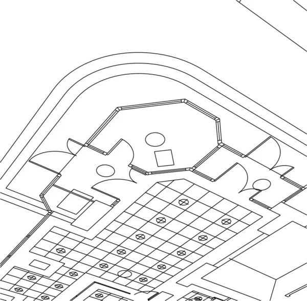 建筑艺术概念中的抽象绘图线 最小几何形状 — 图库矢量图片