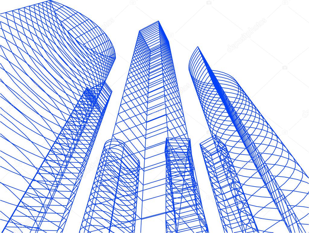 Abstract drawing lines in architectural art concept, minimal geometrical shapes. 