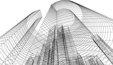 Arkaplanda mimari bina 3d illüstrasyon