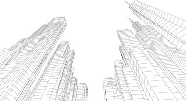 Arkaplanda mimari bina 3d illüstrasyon