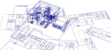 Mimari sanat konseptinde soyut çizgiler, minimum geometrik şekiller. 