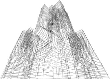 Arkaplanda mimari bina 3d illüstrasyon